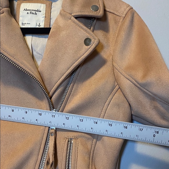 Abercrombie & Fitch Faux Suede Moto Jacket Womens Small Blush Pink Beige Zip Up - Picture 13 of 15